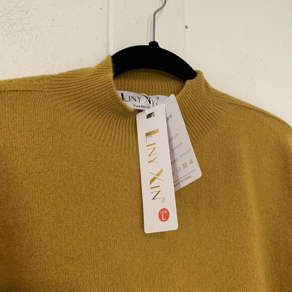 Liny Xin Womens Large Superfine Merino Wool 3/4 Sleeve Sweater Ivory Gold Lot 2 - Picture 3 of 14